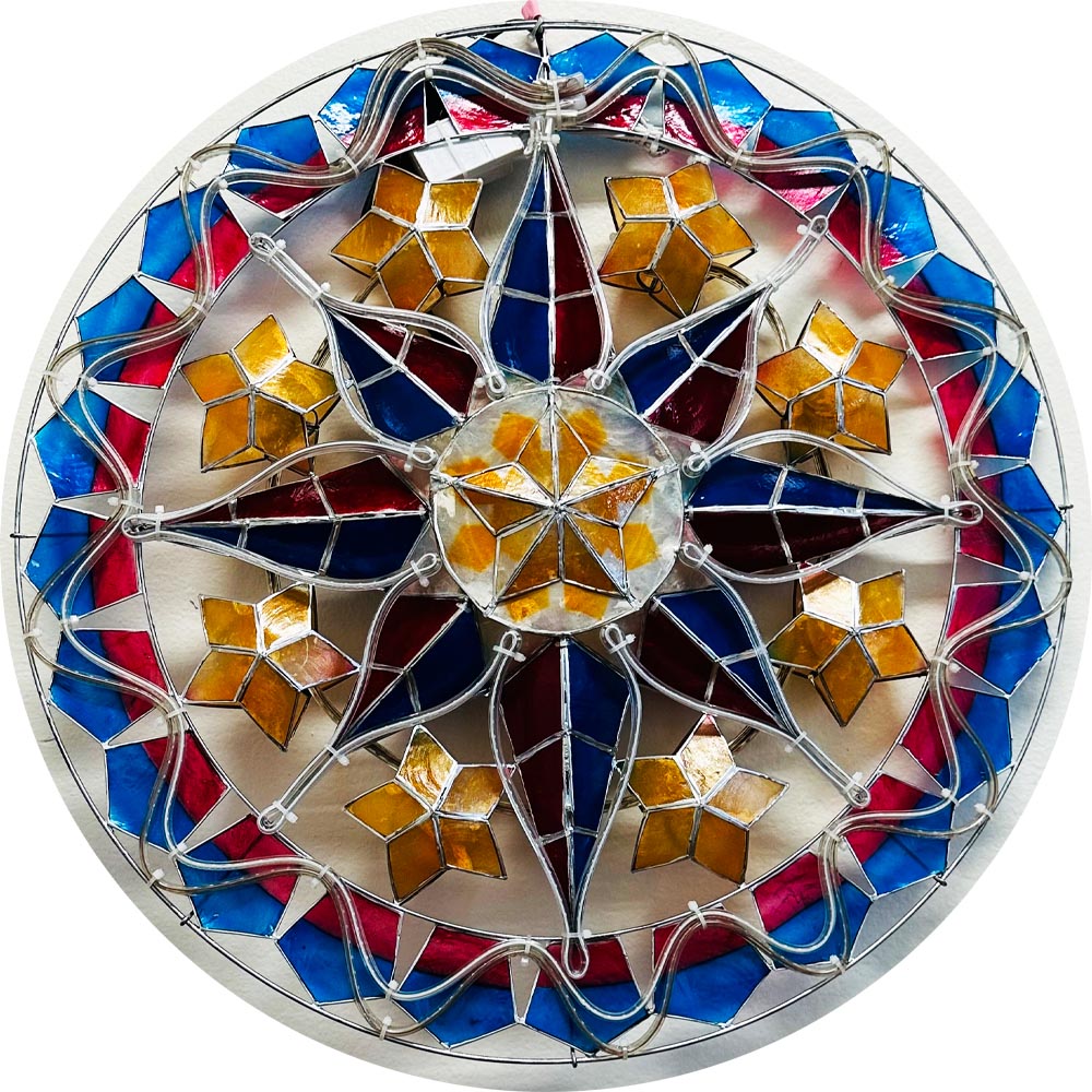 Philippines Christmas Capiz Parol Lantern Star PH Color Design C (Tala) - Yellow / Red / White / Blue LED Show - Size 24" / 2 KG / 110 V (PHC)