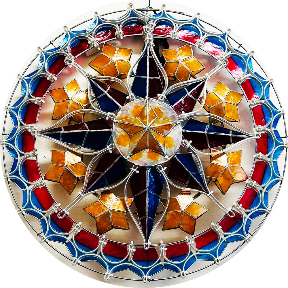 Philippines Christmas Capiz Parol Lantern Star PH Color Design D (Tala) - Yellow / Red / White / Blue LED Show - Size 24" / 2 KG / 110 V (PHD)
