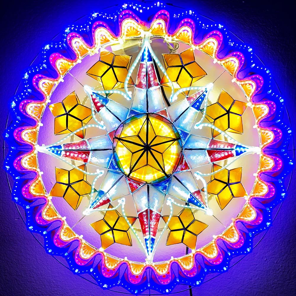 Philippines Christmas Capiz Parol Lantern Star PH Color Design N (Tala) - Yellow / Red / White / Blue LED Show - Size 24" / 2 KG / 110 V (PHX)