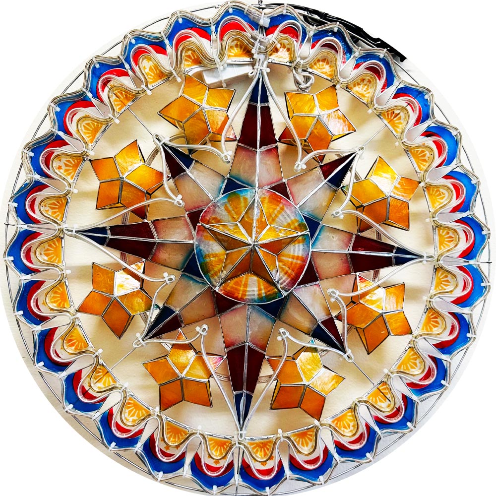 Philippines Christmas Capiz Parol Lantern Star PH Color Design N (Tala) - Yellow / Red / White / Blue LED Show - Size 24" / 2 KG / 110 V (PHX)