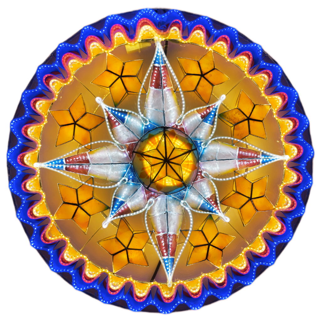 Philippines Christmas Capiz Parol Lantern Star PH Color Design (Tala) - Red / White / Yellow / Blue LED Show - Size 30" / 4 KG / 110 V (30PHN)