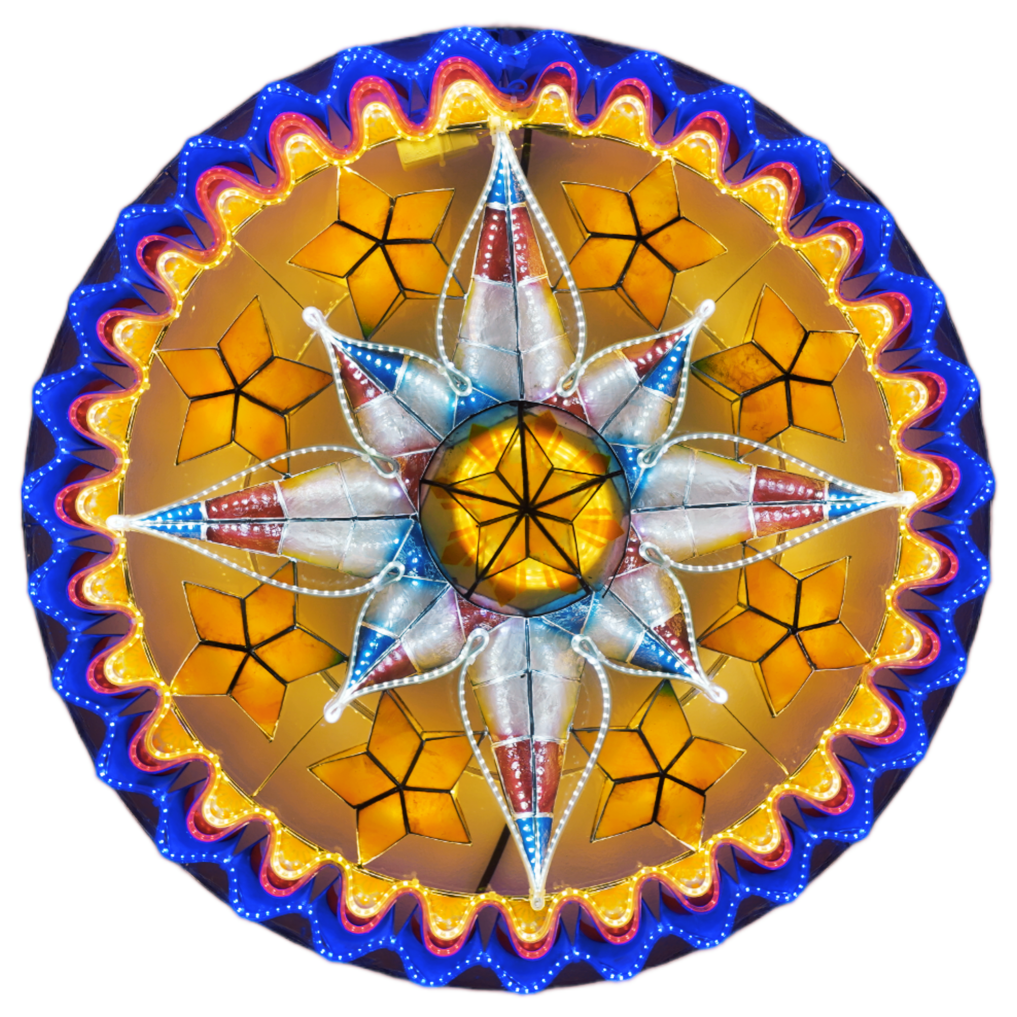 Philippines Christmas Capiz Parol Lantern Star PH Color Design (Tala) - Red / White / Yellow / Blue LED Show - Size 30" / 4 KG / 110 V (30PHN)