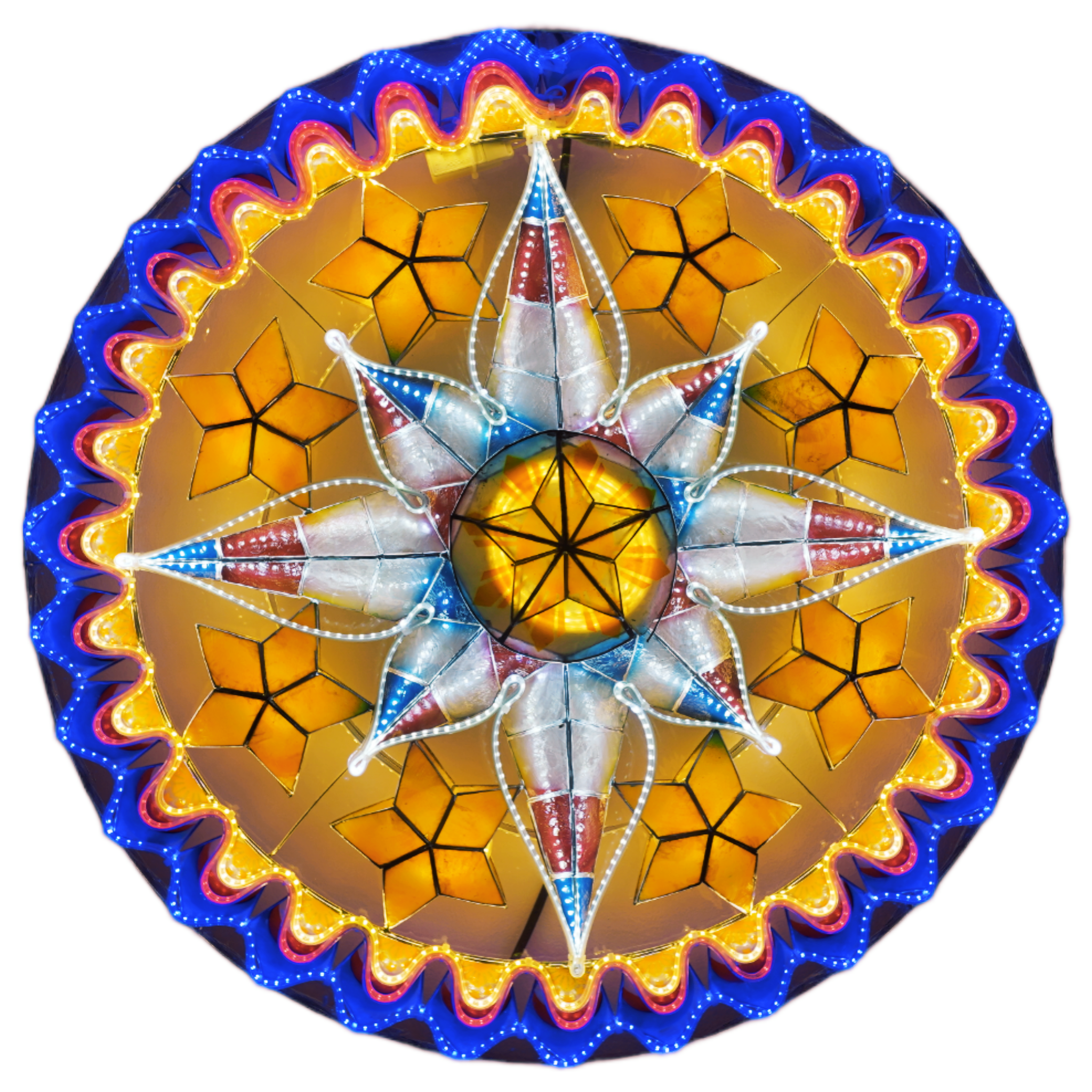 Philippines Christmas Capiz Parol Lantern Star PH Color Design (Tala) - Red / White / Yellow / Blue LED Show - Size 30