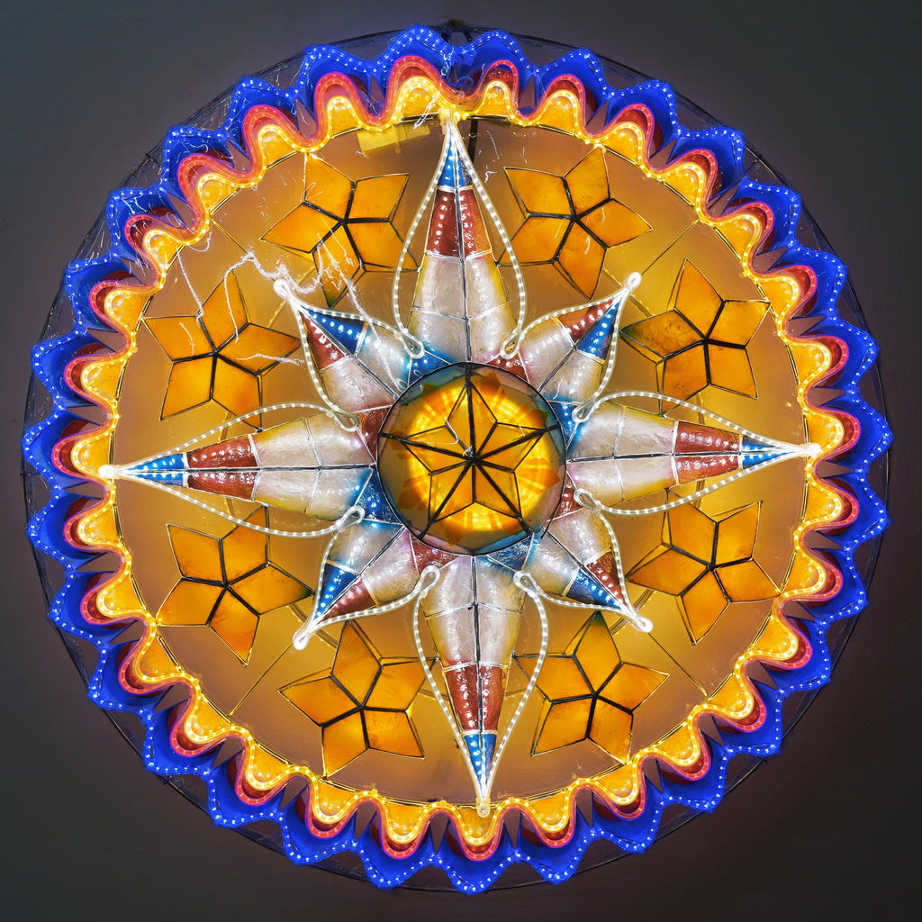 Philippines Christmas Capiz Parol Lantern Star PH Color Design (Tala) - Red / White / Yellow / Blue LED Show - Size 30" / 4 KG / 110 V (30PHN)