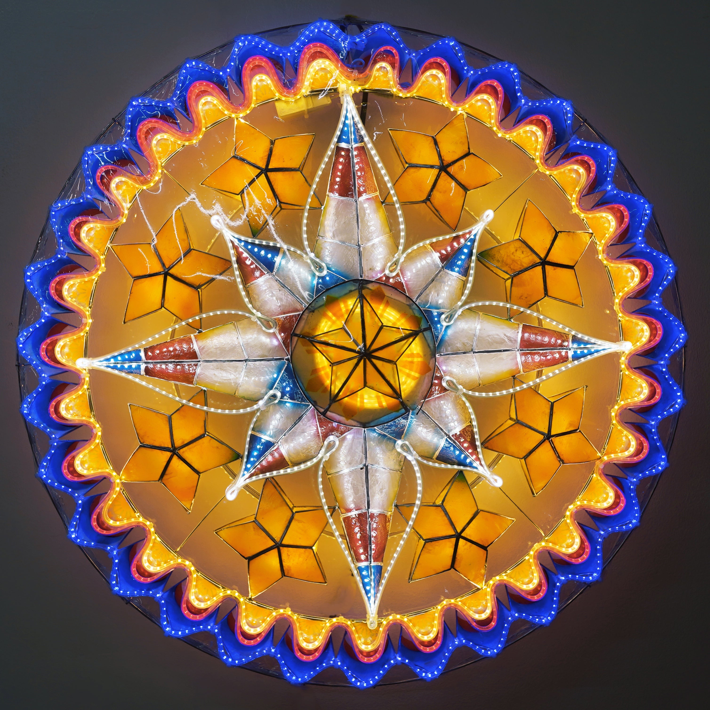 Philippines Christmas Capiz Parol Lantern Star PH Color Design (Tala) - Red / White / Yellow / Blue LED Show - Size 30" / 4 KG / 110 V (30PHN)