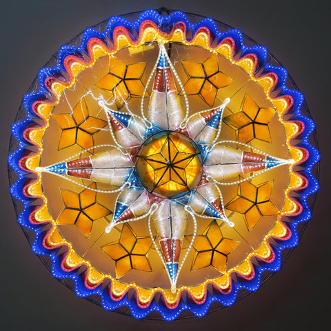 Philippines Christmas Capiz Parol Lantern Star PH Color Design (Tala) - Red / White / Yellow / Blue LED Show - Size 30