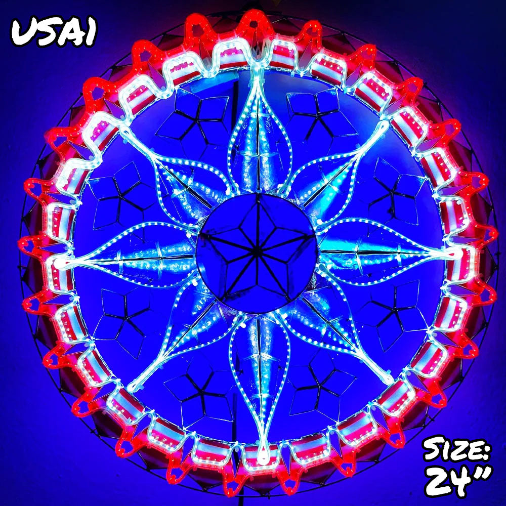 Philippines Christmas Capiz Parol Lantern Star USA Design 1 (Tala) - Red / White / Blue LED Show - Size 24" / 2 KG / 110 V (USA1)