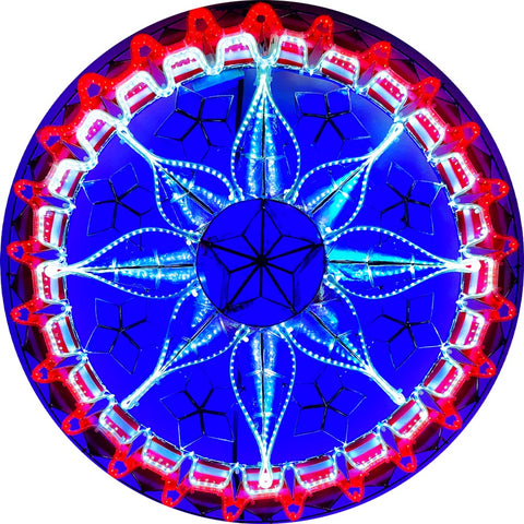 Philippines Christmas Capiz Parol Lantern Star USA Design 1 (Tala) - Red / White / Blue LED Show - Size 24