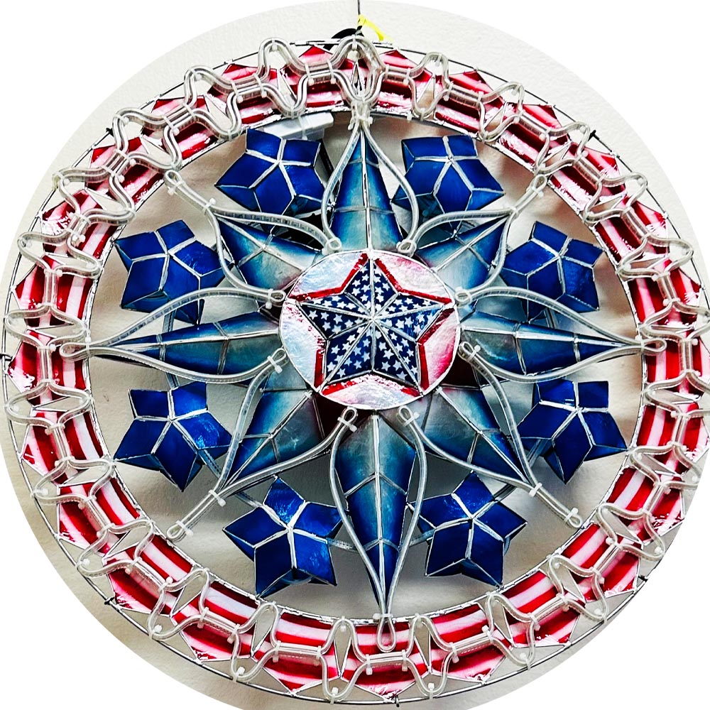 Philippines Christmas Capiz Parol Lantern Star USA Design 1 (Tala) - Red / White / Blue LED Show - Size 24" / 2 KG / 110 V (USA1)