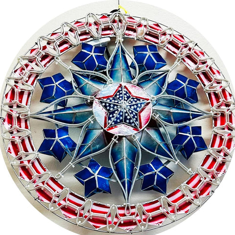 Philippines Christmas Capiz Parol Lantern Star USA Design 1 (Tala) - Red / White / Blue LED Show - Size 24