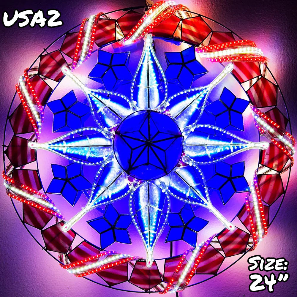 Philippines Christmas Capiz Parol Lantern Star USA Design 2 (Tala) - Red / White / Blue LED Show - Size 24" / 2 KG / 110 V (USA2)