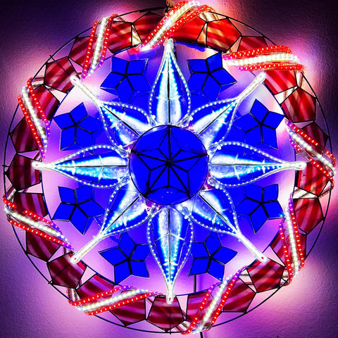 Philippines Christmas Capiz Parol Lantern Star USA Design 2 (Tala) - Red / White / Blue LED Show - Size 24