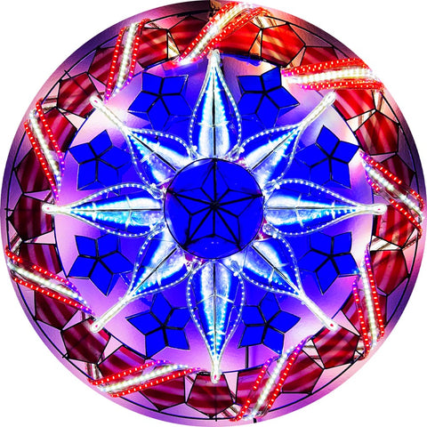 Philippines Christmas Capiz Parol Lantern Star USA Design 2 (Tala) - Red / White / Blue LED Show - Size 24