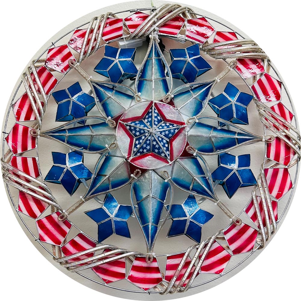 Philippines Christmas Capiz Parol Lantern Star USA Design 2 (Tala) - Red / White / Blue LED Show - Size 24" / 2 KG / 110 V (USA2)