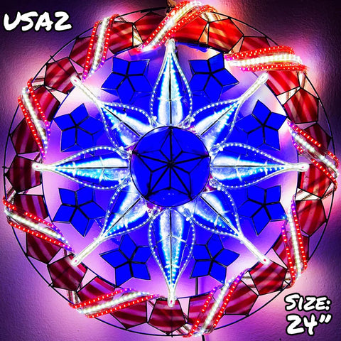 Philippines Christmas Capiz Parol Lantern Star USA Design 2 (Tala) - Red / White / Blue LED Show - Size 24