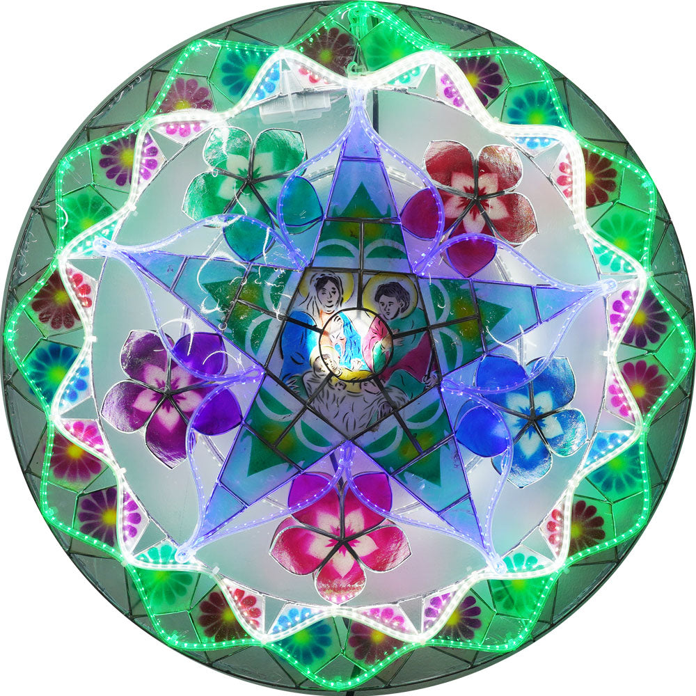 Philippines Christmas Capiz Parol Lantern Star (Tala) Nativity Scene - Green/ Blue/ White- Size 24" / 2 KG / 110 V (ACNative7)