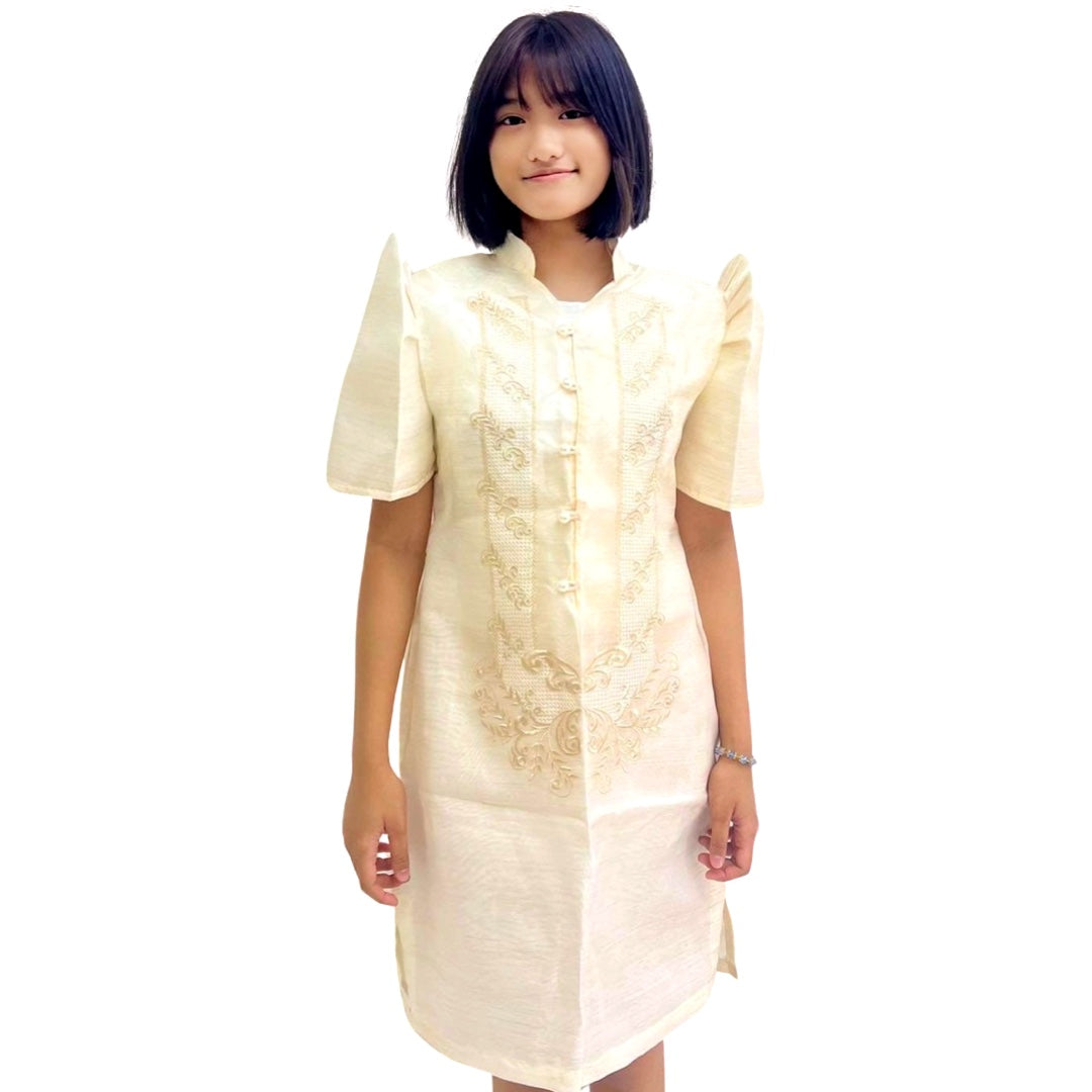 Baro't Saya Filipiniana Tagalog Special Double Lining with Piping Brown Bayong Leaves Design