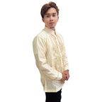 Barong Tagalog Special Double Lining with Piping Brown Fish Scale Wave Design
