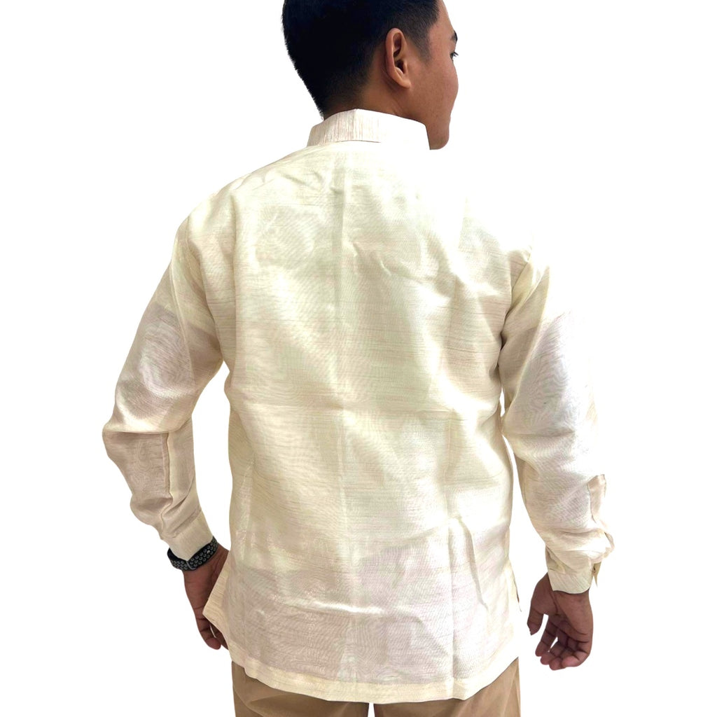 Barong Tagalog Special Double Lining with Piping Brown Abaca Leaves Bayong Design