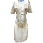 Baro't Saya Filipiniana Tagalog Special Double Lining with Piping Brown Bayong Design