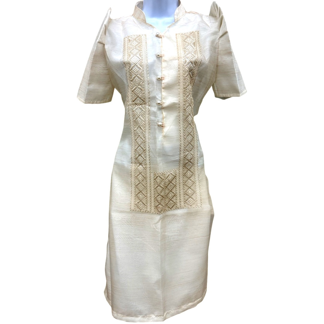 Baro't Saya Filipiniana Tagalog Special Double Lining with Piping Brown Bayong Design