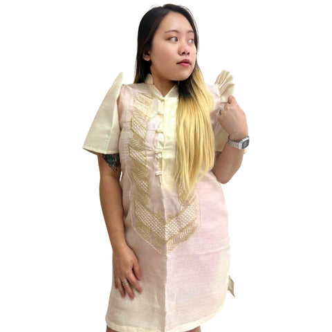 Baro't Saya Filipiniana Tagalog Special Double Lining with Piping Brown Leaves Design