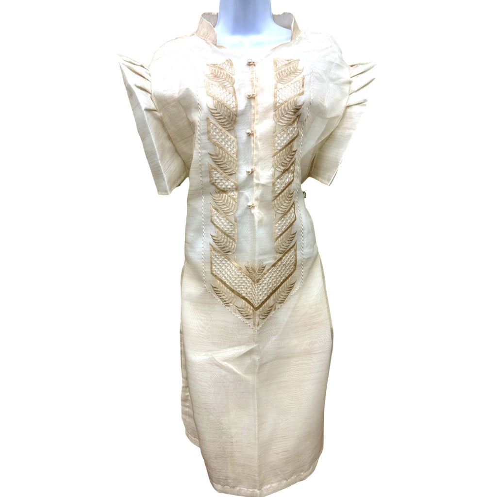 Baro't Saya Filipiniana Tagalog Special Double Lining with Piping Brown Leaves Design