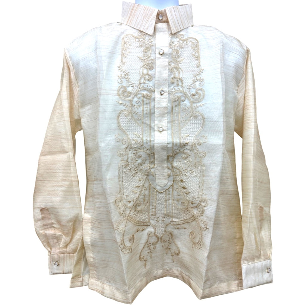 Barong Tagalog Special Double Lining with Piping Brown Fish Scale Wave Design