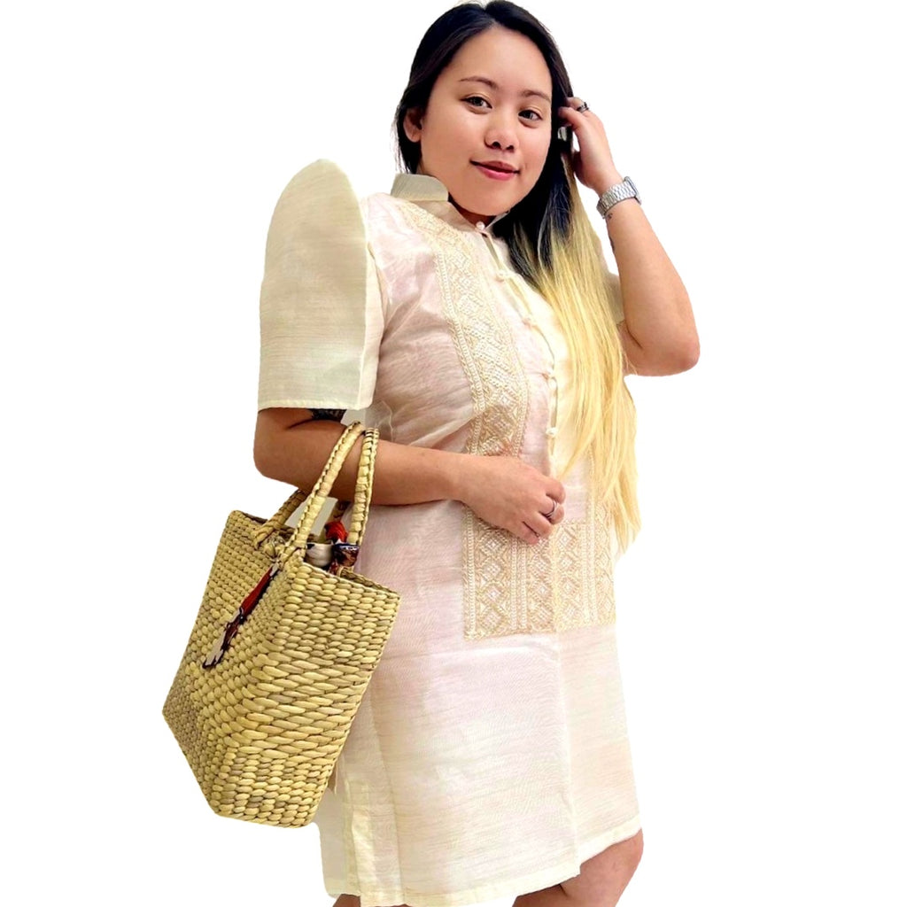 Baro't Saya Filipiniana Tagalog Special Double Lining with Piping Brown Bayong Design