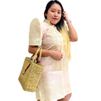 Baro't Saya Filipiniana Tagalog Special Double Lining with Piping Brown Bayong Design