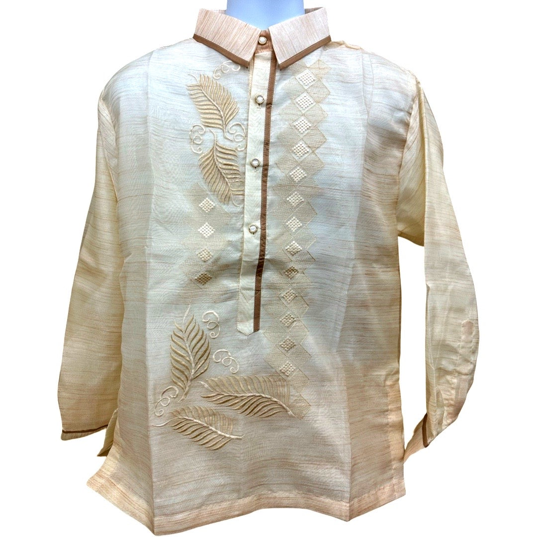 Barong Tagalog Special Double Lining with Piping Brown Leaves Bayong Design