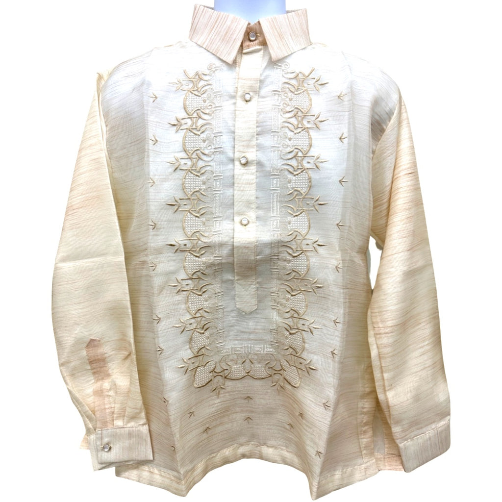 Barong Tagalog Special Double Lining with Piping Brown Lagundi Design