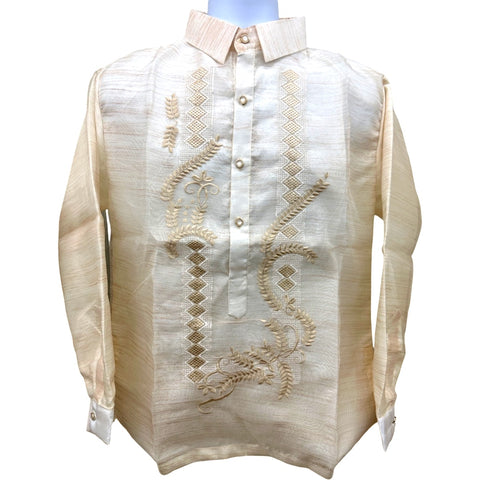 Barong Tagalog Special Double Lining with Piping Brown Abaca Leaves Bayong Design