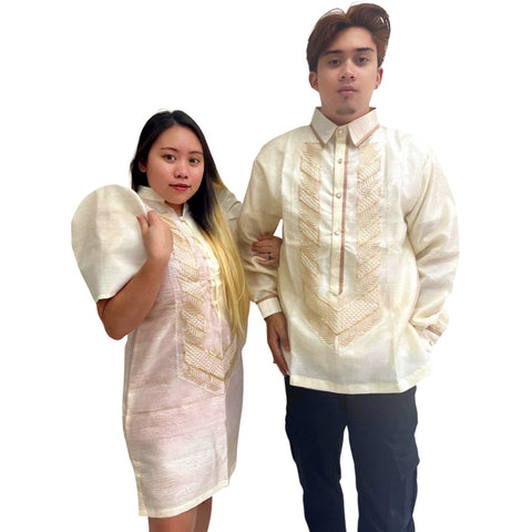 Barong Tagalog Special Double Lining with Piping Brown Leaves Design