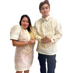 Baro't Saya Filipiniana Tagalog Special Double Lining with Piping Brown Leaves Design