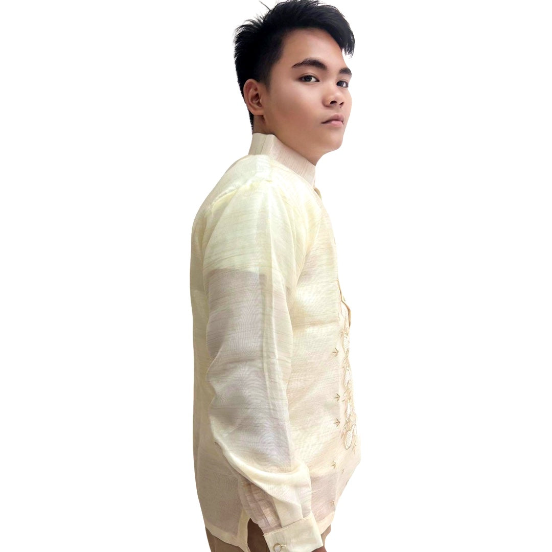 Barong Tagalog Special Double Lining with Piping Brown Abaca Leaves Bayong Design
