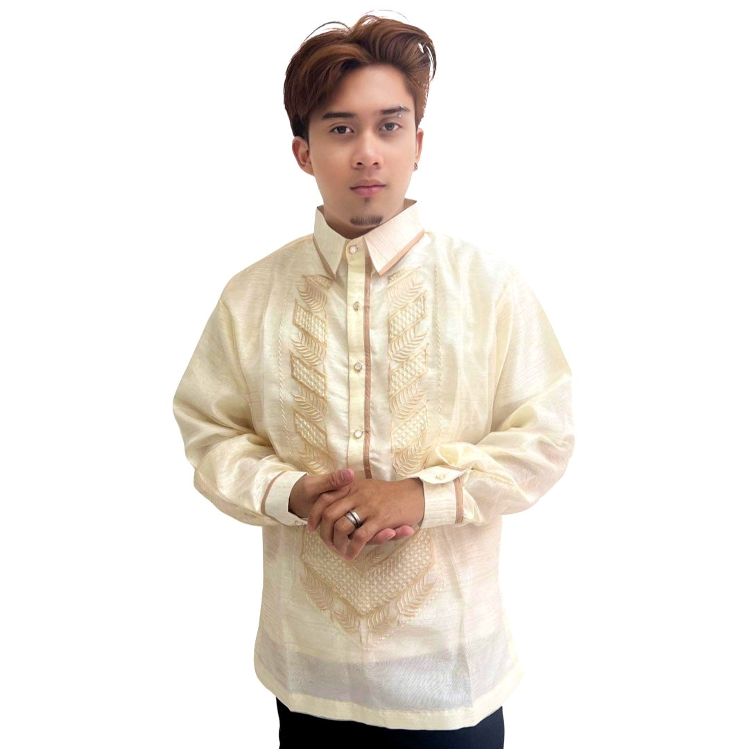 Barong Tagalog Special Double Lining with Piping Brown Leaves Design ...