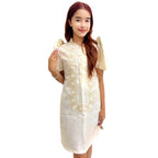 Baro't Saya Filipiniana Tagalog Special Double Lining with Piping Brown Lagundi Leaves Design
