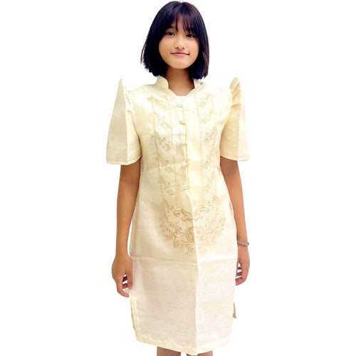 Baro't Saya Filipiniana Tagalog Special Double Lining with Piping Brown Bayong Leaves Design