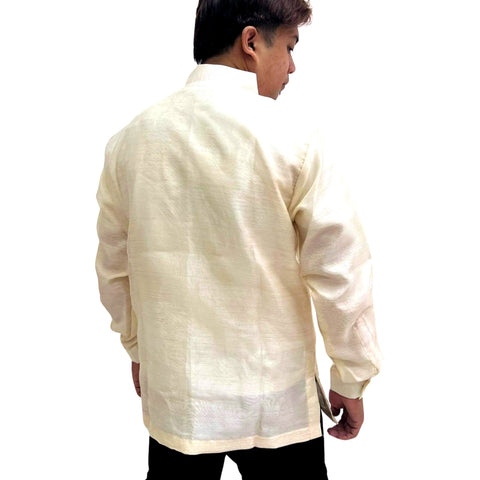 Barong Tagalog Special Double Lining with Piping Brown Fish Scale Wave Design