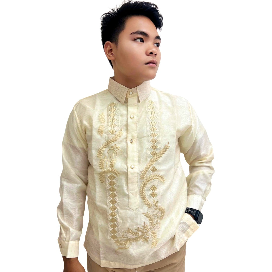 Barong Tagalog Special Double Lining with Piping Brown Abaca Leaves Ba ...