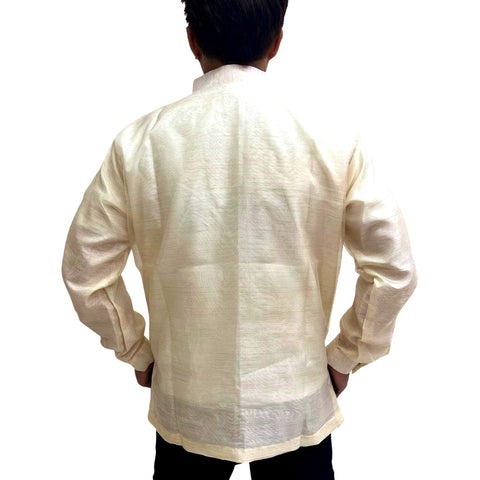 Barong Tagalog Special Double Lining with Piping Brown Leaves Bayong Design