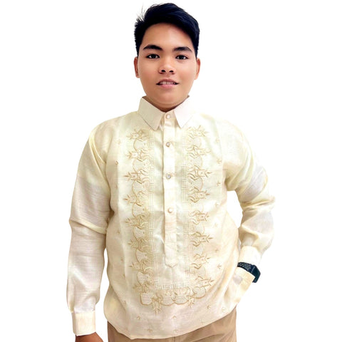Barong Tagalog Special Double Lining with Piping Brown Lagundi Design