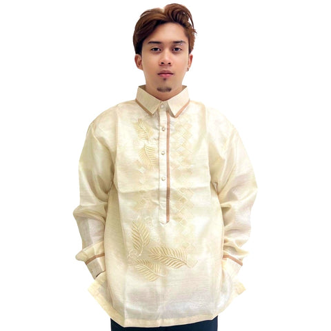 Barong Tagalog Special Double Lining with Piping Brown Leaves Bayong Design