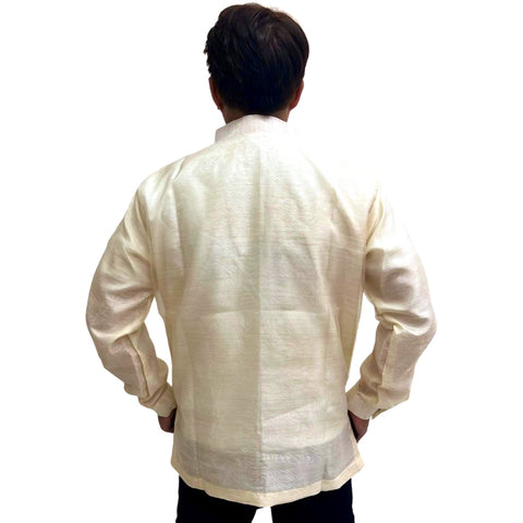 Barong Tagalog Special Double Lining with Piping Brown Fish Scale Wave Design