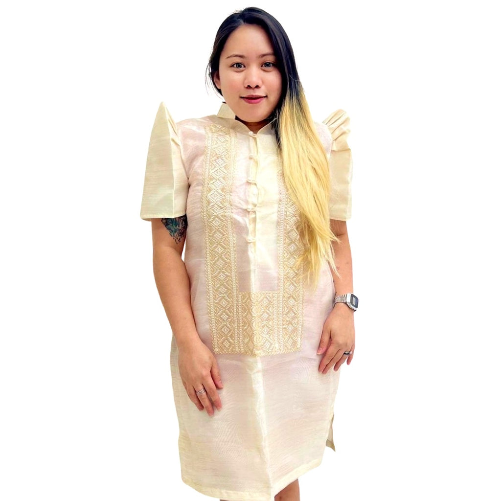 Baro't Saya Filipiniana Tagalog Special Double Lining with Piping Brown Bayong Design