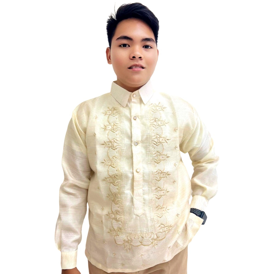 Barong Tagalog Special Double Lining with Piping Brown Lagundi Design