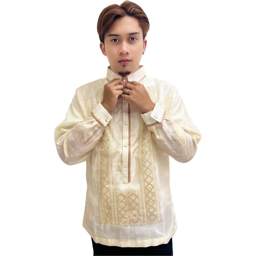 Barong Tagalog Special Double Lining with Piping Brown Bayong Design