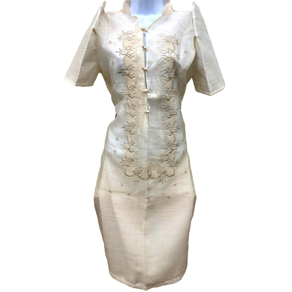 Baro't Saya Filipiniana Tagalog Special Double Lining with Piping Brown Lagundi Leaves Design