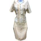 Baro't Saya Filipiniana Tagalog Special Double Lining with Piping Brown Lagundi Leaves Design